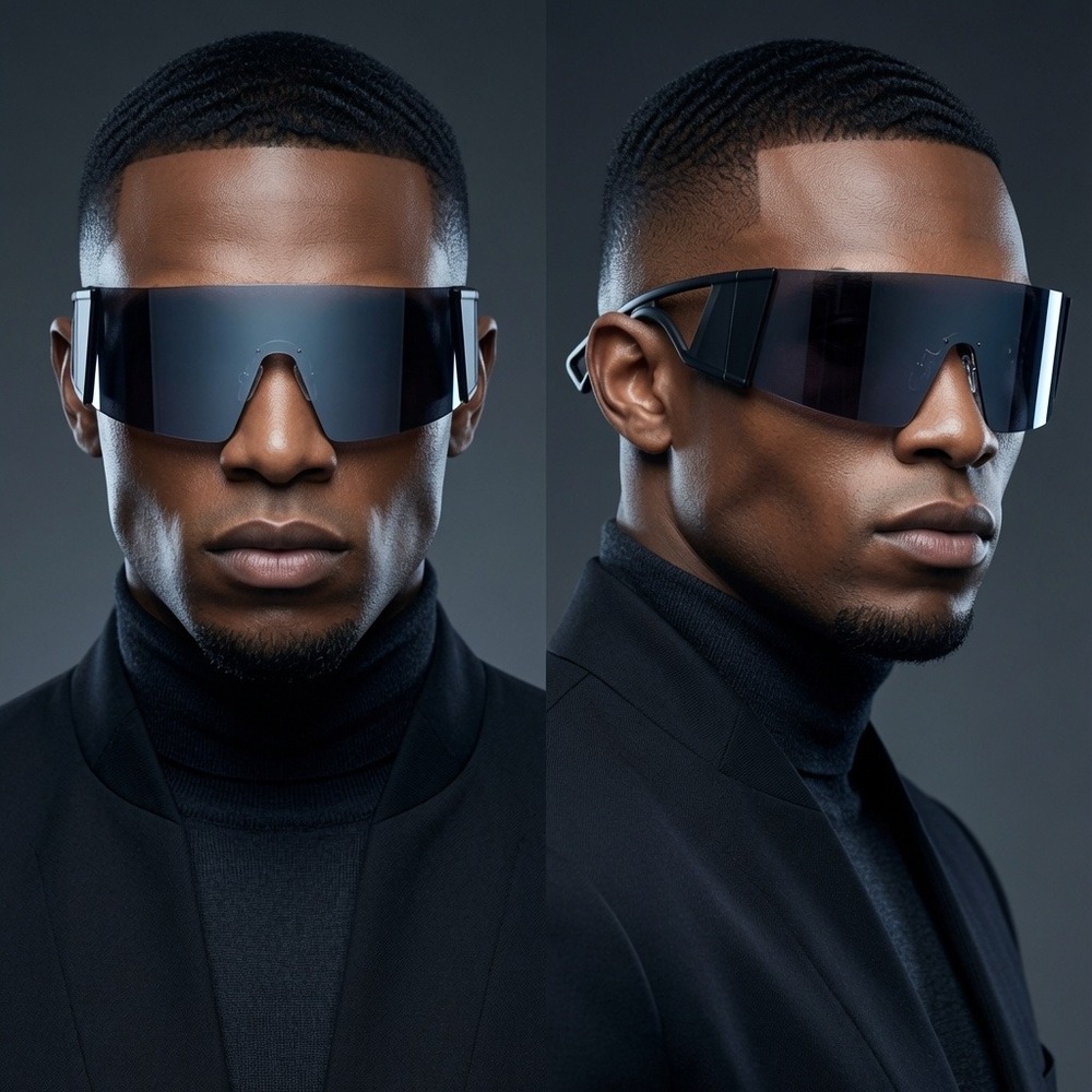 Men Sunglasses Shield Eyewear Sleek Wrap-Around Black Smoke Monolen Sporty Style